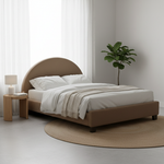 Upholstered Bed Frame, Green Fabric with Wooden Construction, Arched Headboard Platform Bed 