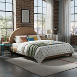 Upholstered Bed Frame, Green Fabric with Wooden Construction, Arched Headboard Platform Bed 