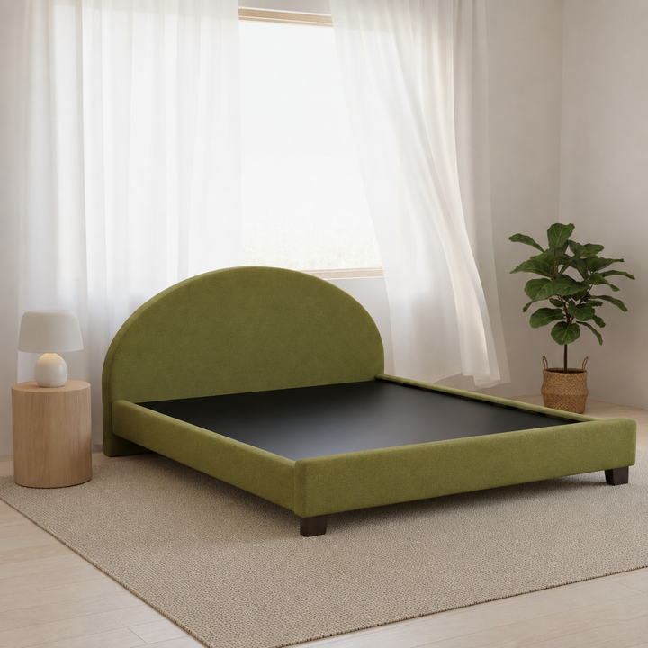 Translation missing: en.Upholstered Bed Frame, Green Fabric with Wooden Construction, Arched Headboard Platform Bed 