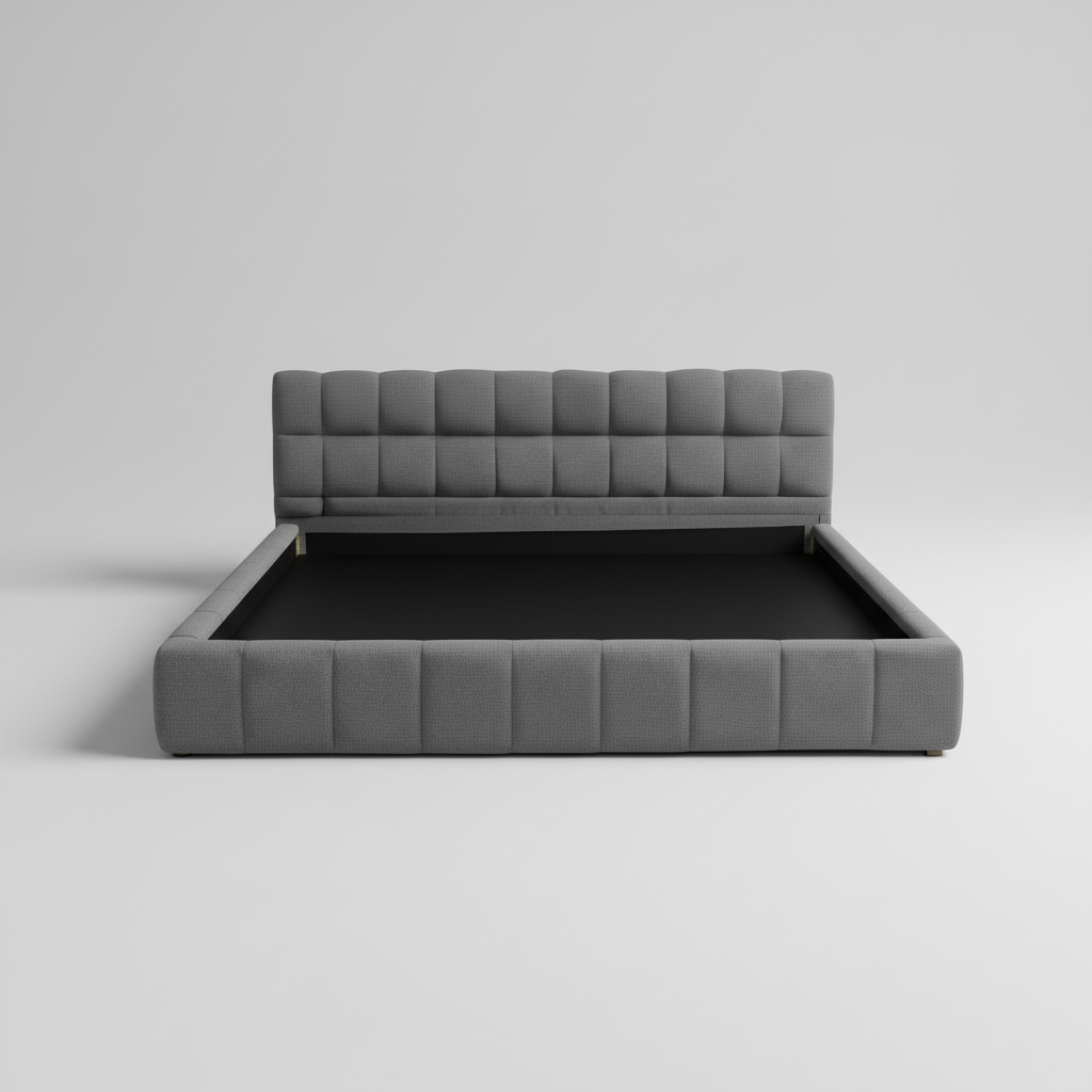 Katence Elegant Linen Platform Bed with Upholstered Headboard and Solid Frame Stability Beige Fabric 