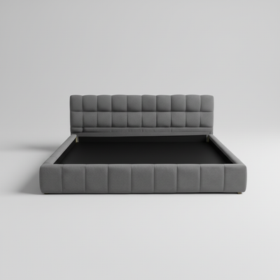 Katence Elegant Linen Platform Bed with Upholstered Headboard and Solid Frame Stability Beige Fabric