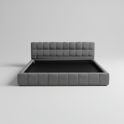 Katence Elegant Linen Platform Bed with Upholstered Headboard and Solid Frame Stability Beige Fabric 