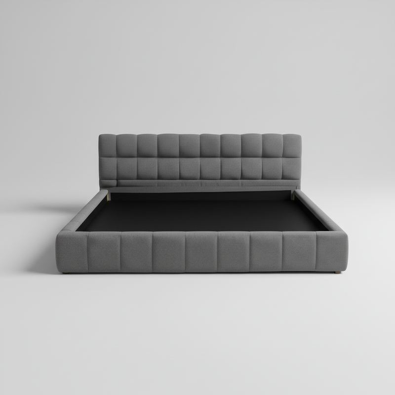Katence Elegant Linen Platform Bed with Upholstered Headboard and Solid Frame Stability Beige Fabric 