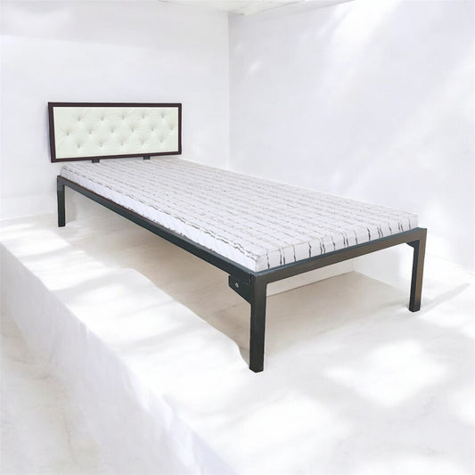 Single Size Bed with Upholstered Headboard | CR Steel Frame | Modern Platform Bed | Sturdy, Durable & Noise-Free | No Box Spring Needed | Stylish Furniture