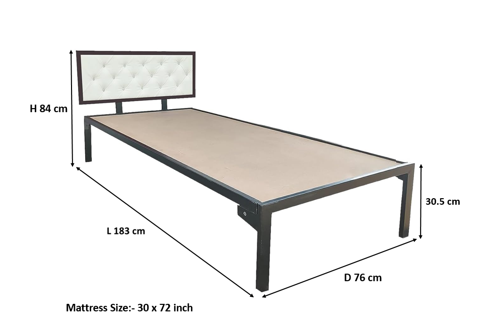 Single Size Bed with Upholstered Headboard | CR Steel Frame | Modern Platform Bed | Sturdy, Durable & Noise-Free | No Box Spring Needed | Stylish Furniture 