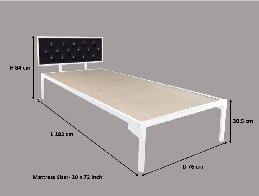 Single Size Bed with Upholstered Headboard | CR Steel Frame | Modern Platform Bed | Sturdy, Durable & Noise-Free | No Box Spring Needed | Stylish Furniture 