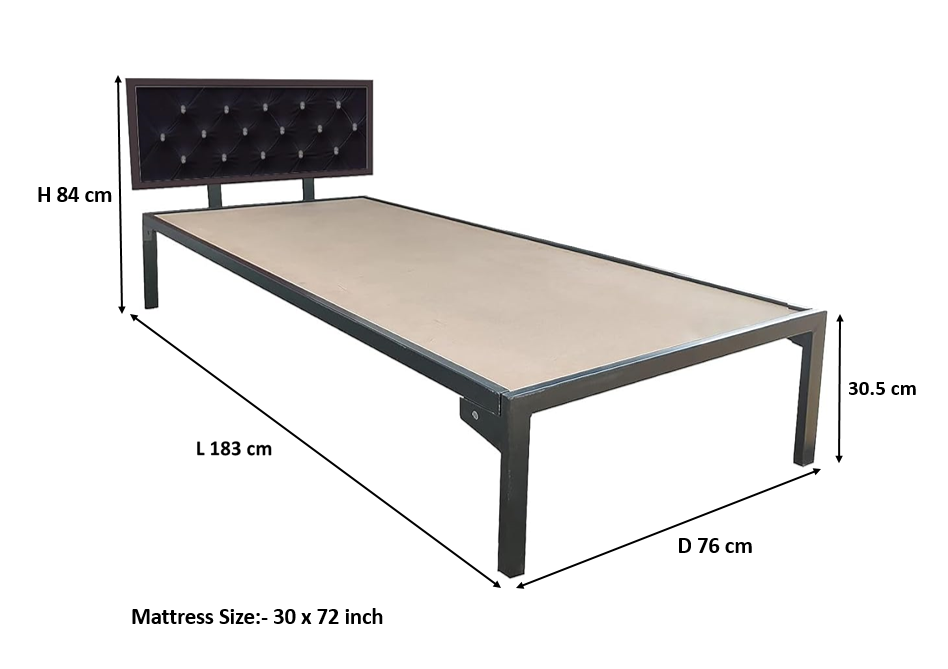 Single Size Bed with Upholstered Headboard | CR Steel Frame | Modern Platform Bed | Sturdy, Durable & Noise-Free | No Box Spring Needed | Stylish Furniture 