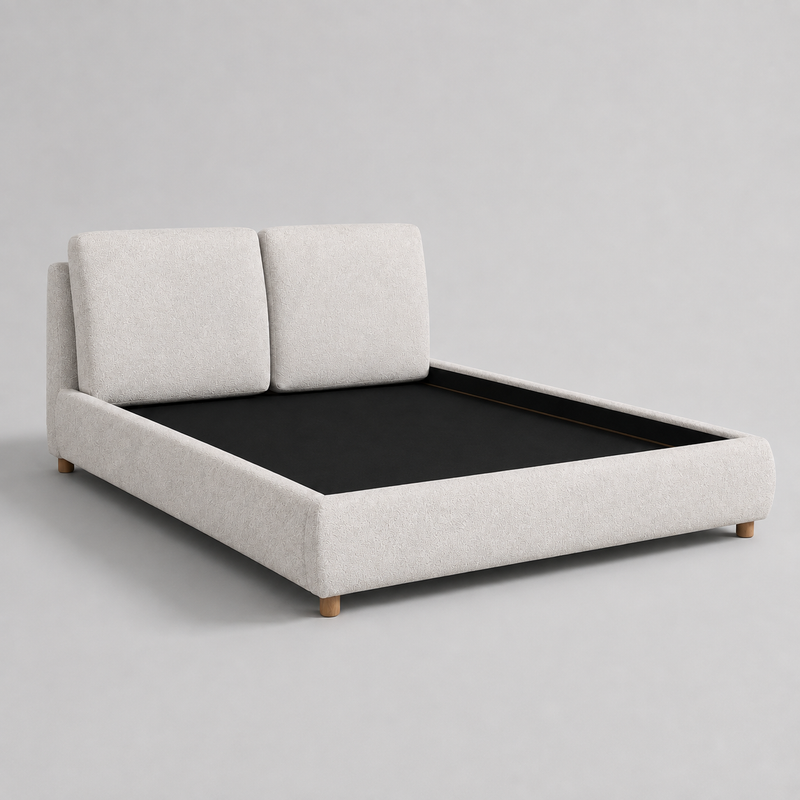 Upholstered Platform Bed with Two Removable Pillow Headboard 