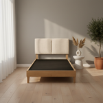 Bennett Bed with Wooden FramePlatform Bed Frame Upholstered Headboard, No Box Spring Needed, Wooden Slat Support Beige Fabric 