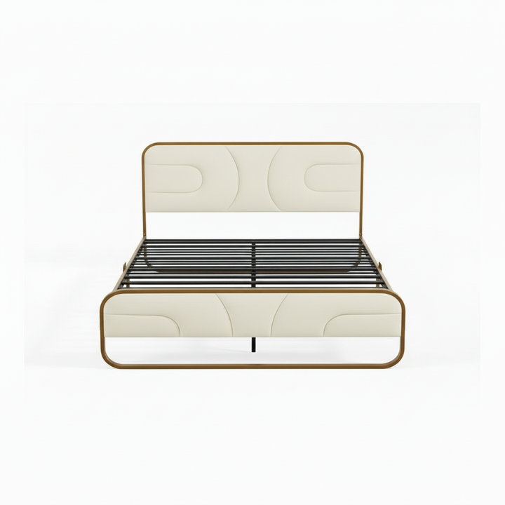 Translation missing: en.Modern Metal Platform Bed Frame with Upholstered Velvet Tufted Headboard &amp; Heavy-Duty Slat Support - Black 