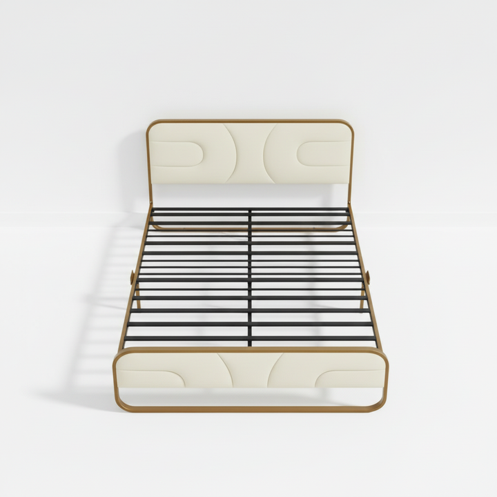 Translation missing: en.Modern Metal Platform Bed Frame with Upholstered Velvet Tufted Headboard &amp; Heavy-Duty Slat Support - Black 