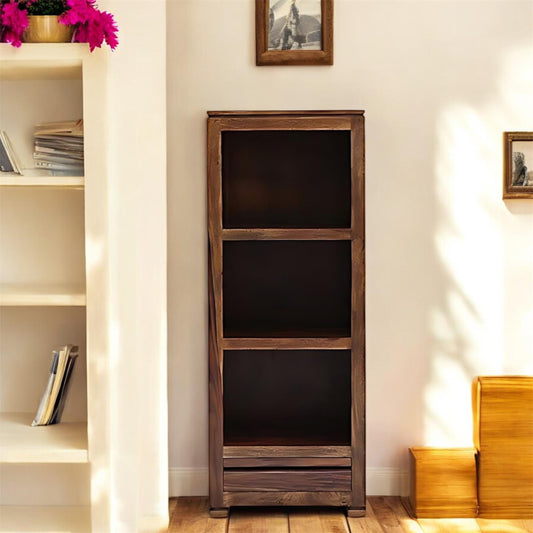 Bookshelf | Sheesham Wood Durable & Stylish Wooden Storage Organizer | Shelves Bookcase Rustic Elegant for Home Office Living Room | Compact Design Furniture Organizer (Brown)