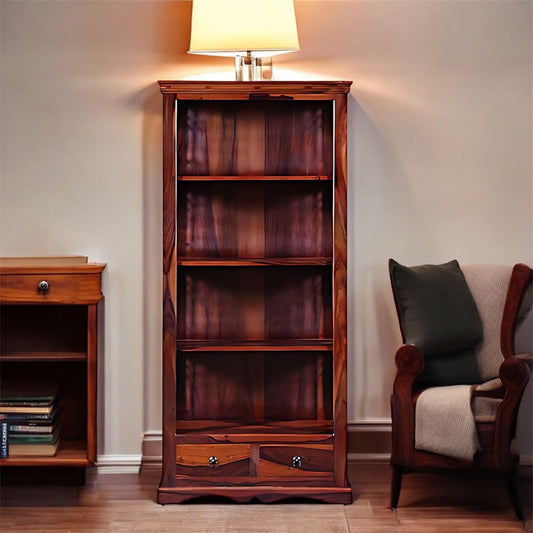 Bookshelf | Sheesham Wood Wooden Storage Organizer | Shelves Bookcase Rustic Durable, Stylish & Compact Design for Home, Office & Living Room | Furniture Organizer Elegant Finish (Honey 4)