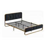 Modern Metal Platform Bed Frame with Upholstered Velvet Tufted Headboard & Heavy-Duty Slat Support - Black 