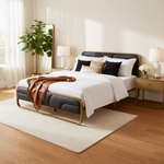 Modern Metal Platform Bed Frame with Upholstered Velvet Tufted Headboard & Heavy-Duty Slat Support - Black 