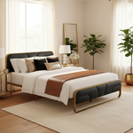 Modern Metal Platform Bed Frame with Upholstered Velvet Tufted Headboard & Heavy-Duty Slat Support - Black 