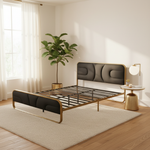 Modern Metal Platform Bed Frame with Upholstered Velvet Tufted Headboard & Heavy-Duty Slat Support - Black 