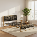 Modern Metal Platform Bed Frame with Upholstered Velvet Tufted Headboard & Heavy-Duty Slat Support - Black 