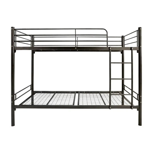 Translation missing: en.A black powder-coated metal bunk bed with a headboard and footboard, designed for kids. 