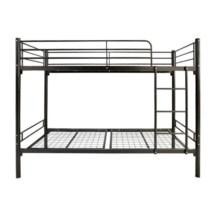 Translation missing: en.A black powder-coated metal bunk bed with a headboard and footboard, designed for kids. 