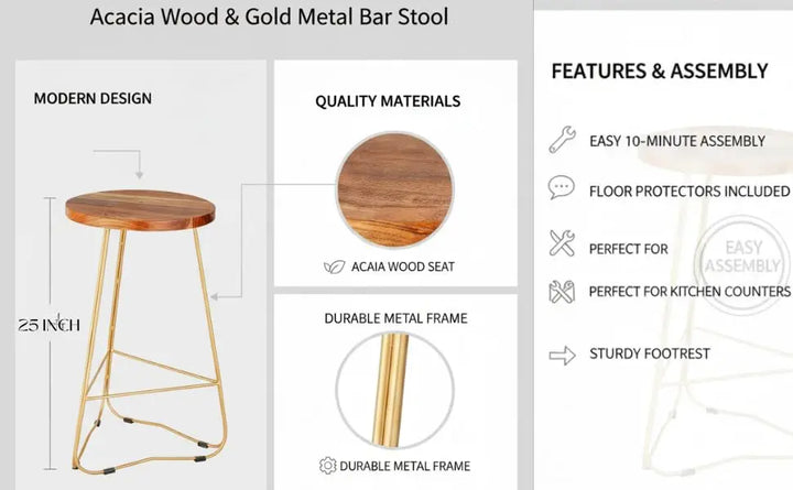 Translation missing: en.Bar Stool Set of 2 for Home bar, Counter Stool Chair Modern, Shop Industrial Stool with footrest, Black 