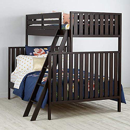 Sheesham wood bunk bed with a lower full bed and an upper twin bed in a brown finish, including a ladder. The mattress is not included.