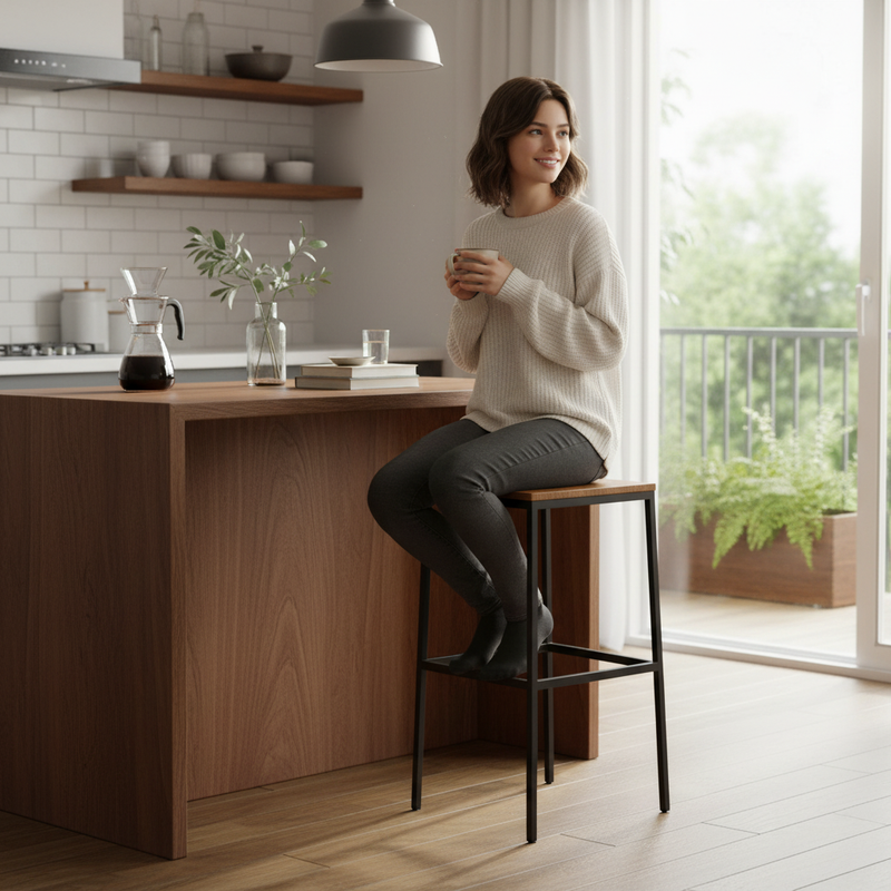 Maude Mango Wood and Metal Bar Stool (Solid Wood - Black) 