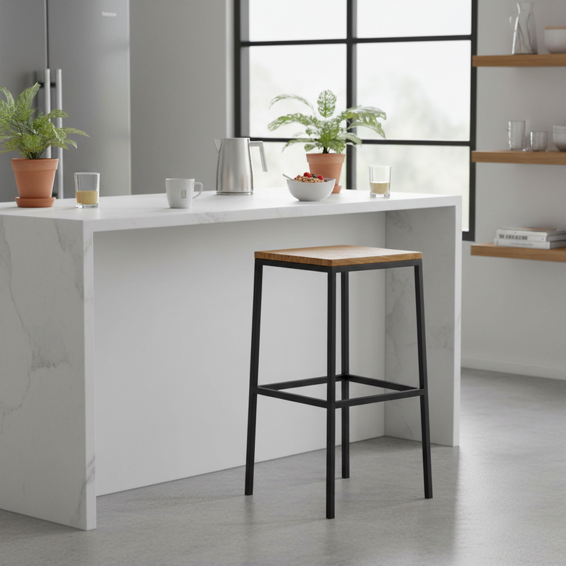 Maude Mango Wood and Metal Bar Stool (Solid Wood - Black) 