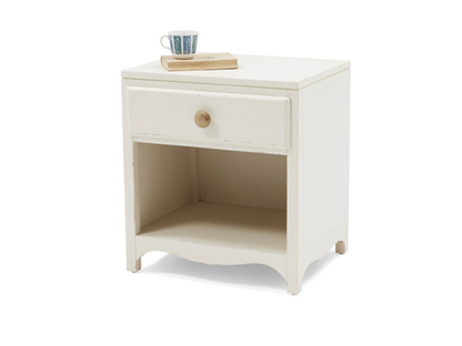Mango Wood Letogo One Drawer and Open Shelf Bedside Storage Table for Living Room | Cream Finish
