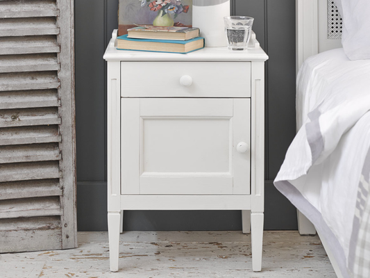 Mango Wood Salua One Door and One Darwer Bedside Storage Table for Living Room | White Finish