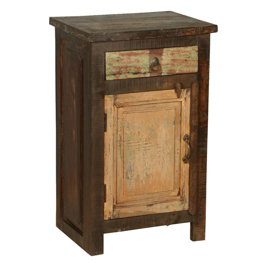 Mango Wood Yunnan One Door and One Drawer Bedside Storage Table for Bedroom | Dark Brown Finish
