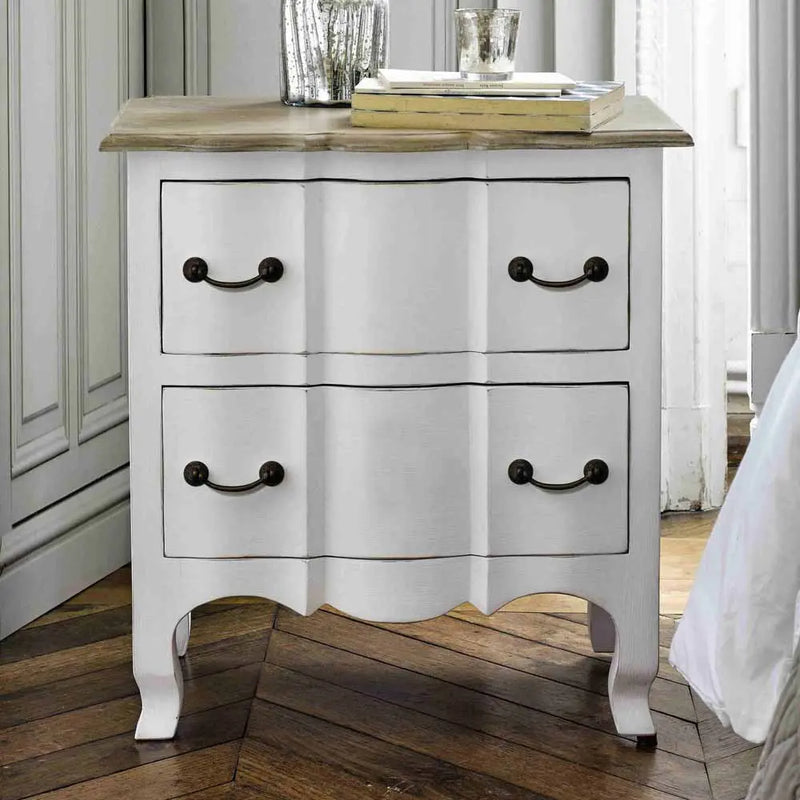 Mango Wood Lidice Two Drawer Selves Bedside Storage Table for Bedroom | White Finish 
