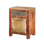 Mango Wood Izola One Door and One Drawer Selves Bedside Storage Table for Bedroom | Mahogany Finish 
