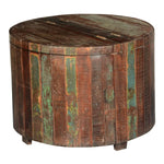 Mango Wood Auki Round Selves Bedside Storage Table for Bedroom | Mahogany Finish 