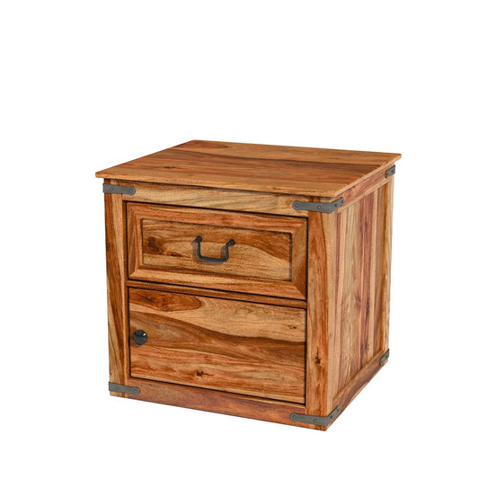 Sheesham Wood Tigoa One Drawer and One Door Selves Bedside Storage Table for Bedroom | Brown Finish