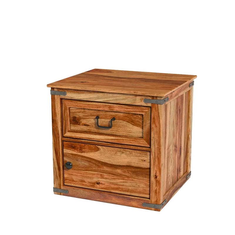 Sheesham Wood Tigoa One Drawer and One Door Selves Bedside Storage Table for Bedroom | Brown Finish 