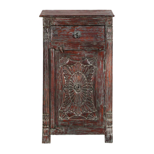 Mango Wood Wobxo One Door and One Drewer Selves Bedside Storage Table for Bedroom | Mohogany Finish