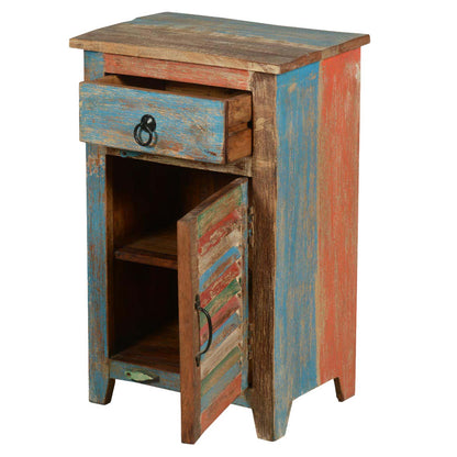 Mango Wood Colgula One Door and One Drewer Selves Bedside Storage Table for Bedroom | Brown Finish