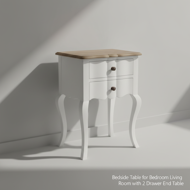 Mango Wood Tinto Stylish Bedside Table for Bedroom Living Room with 2 Drawer End Table 