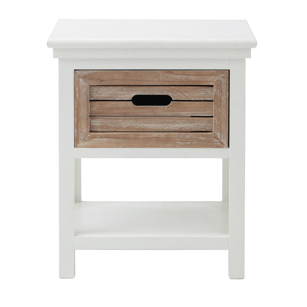 Mango Wood Bulolo One Drawer Selves Bedside Storage Table for Bedroom | White Finish Aprodz