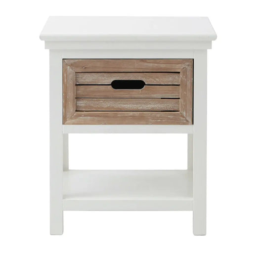 Mango Wood Bulolo One Drawer Selves Bedside Storage Table for Bedroom | White Finish 