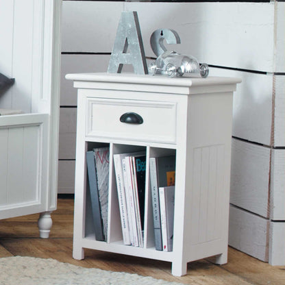 Solid Wood Hayes One Drawer Selves Bedside Storage Table for Bedroom | White Finish