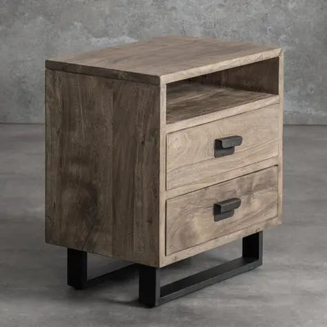 Mango Wood Alba Stylish Bedside Table for Bedroom Living Room with 2 Drawer End Table 