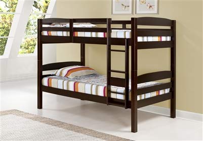 Brown Sheesham wood bunk bed with a ladder for bedroom
