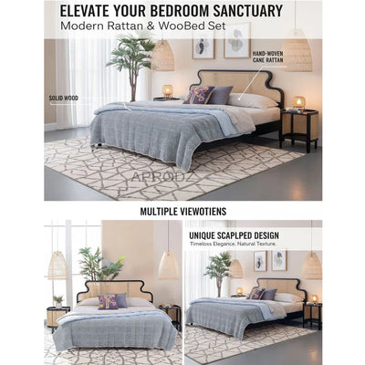 Cane Bed with Solid Wood Frame 