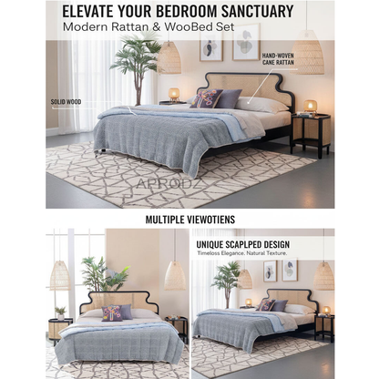 Rattan Cane Headboard Bed – King & Queen Size, cane bed