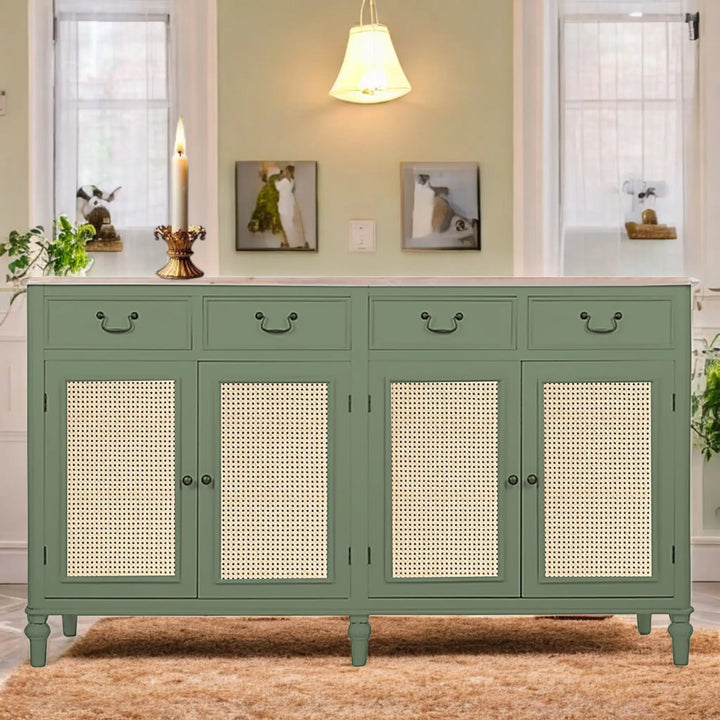 Translation missing: en.Cabinet with Cane Front – 4 Drawers, 2 Shelves | Mango Wood Storage Organizer, Rustic Durable Stylish Wooden Furniture, Compact Home Decor Solution  Cabinets &amp; Storage