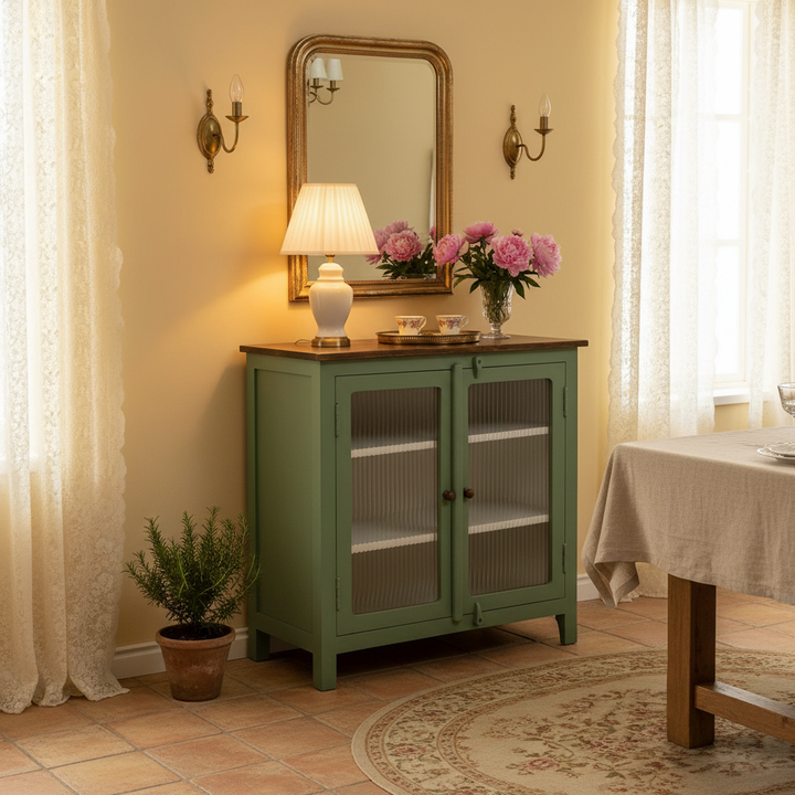 Translation missing: en.2 Door Cabinet with Wicker Front 2 Shelves | Mango Wood Storage Organizer | Rustic Durable Stylish Wooden Furniture | Compact Design Home Decor 