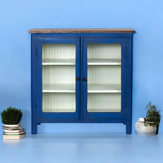 2 Door Cabinet with Wicker Front 2 Shelves | Mango Wood Storage Organizer | Rustic Durable Stylish Wooden Furniture | Compact Design Home Decor