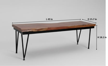 Acacia Wood Bench with Metal Frame – Modern Industrial Console Seating 